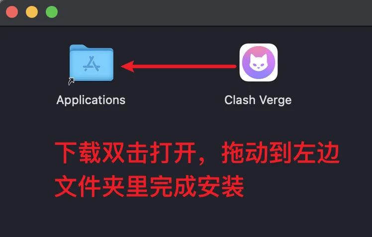 macOS 安装 Clash Verge Rev:将应用拖入 Applications 文件夹