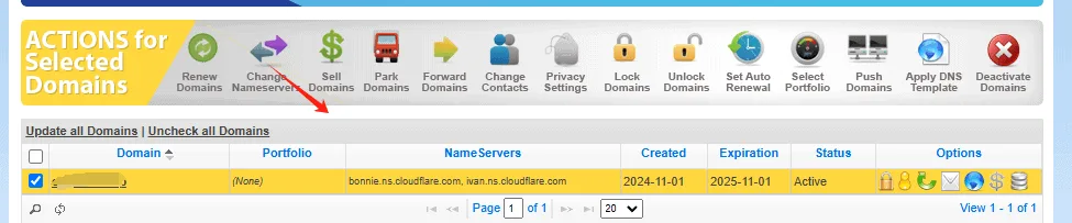 在注册商后台(以 NameSilo 为例)把 NS 改为 Cloudflare 提供的地址