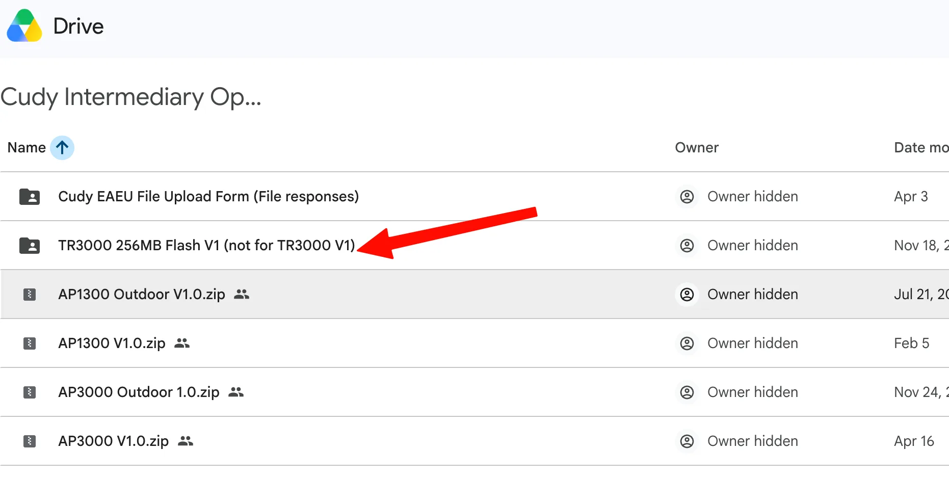 Cudy Google Drive 固件文件夹,注意区分 256MB Flash 子文件夹