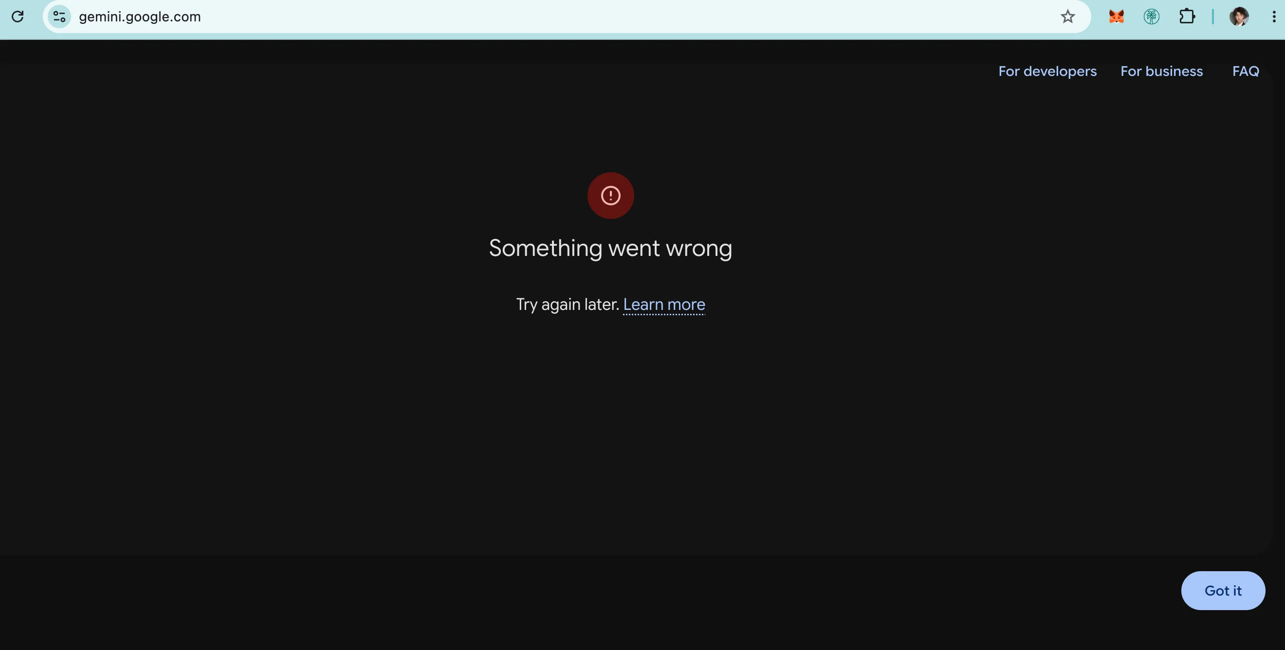 Chrome 中 Gemini 显示 Something went wrong 错误