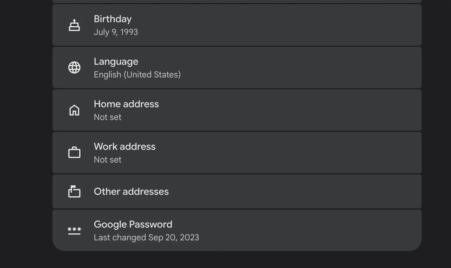 Google 账号个人信息中的生日设置