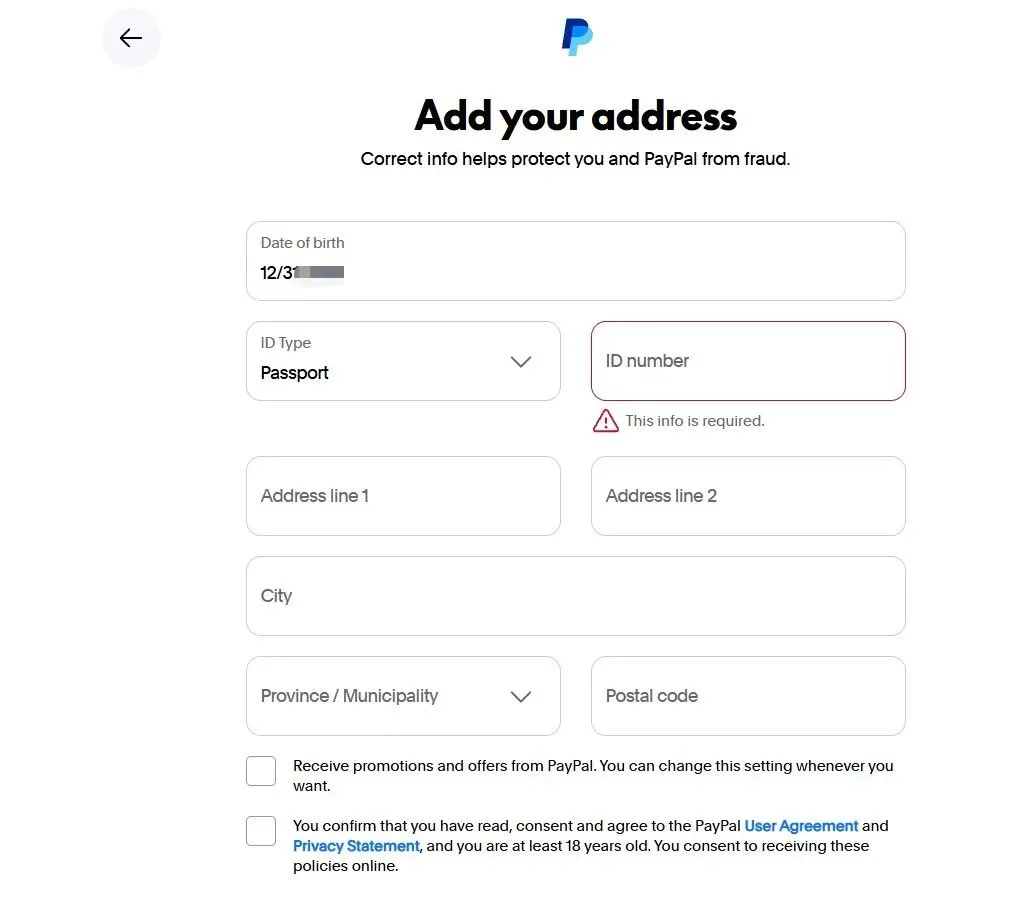 PayPal 引导添加银行卡或信用卡