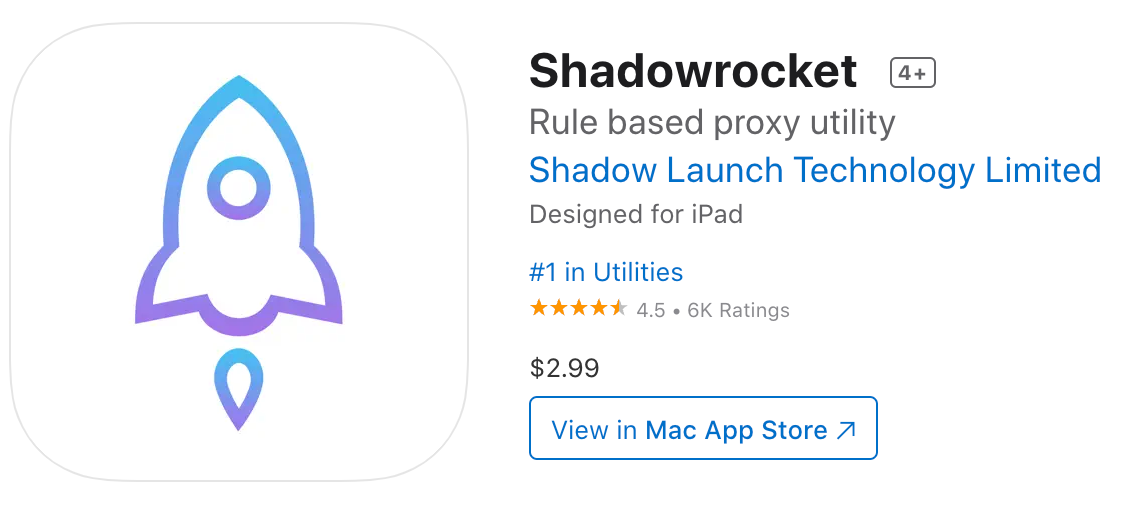 美区 App Store 中的 Shadowrocket 售价 $2.99